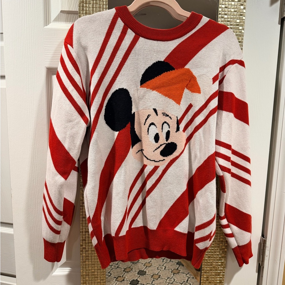Disney Men's Red and White Sweater